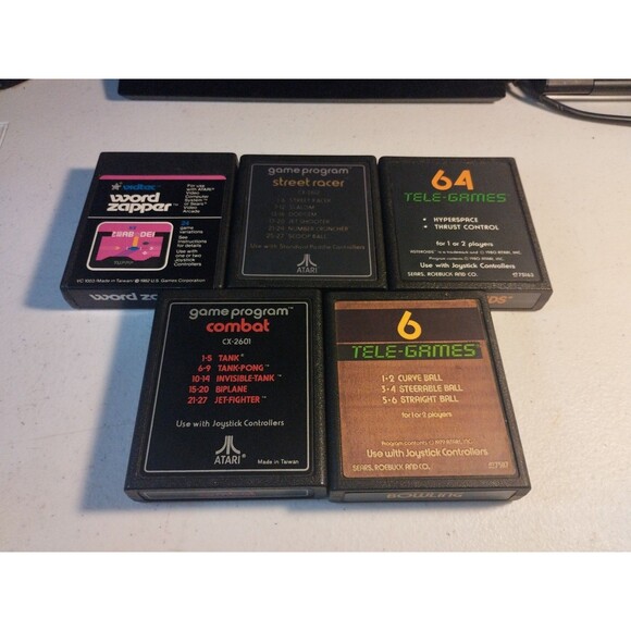 Atari 2600 Lot Of 5 Games - Tested & Work - Asteroids, Word Zapper, Bowling - Picture 1 of 3